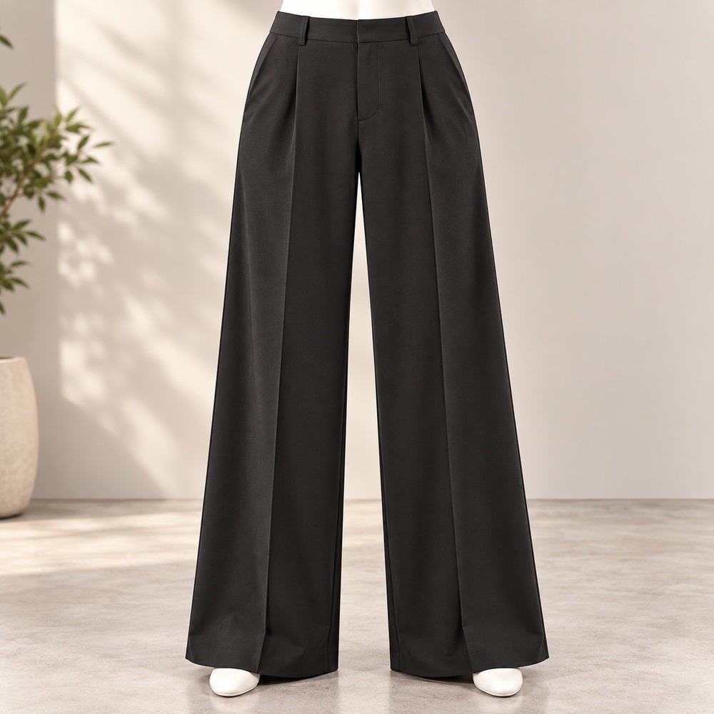 Unbranded Wide Leg Trousers Women 36 Waist Black Tailored Flowy Dress Pants